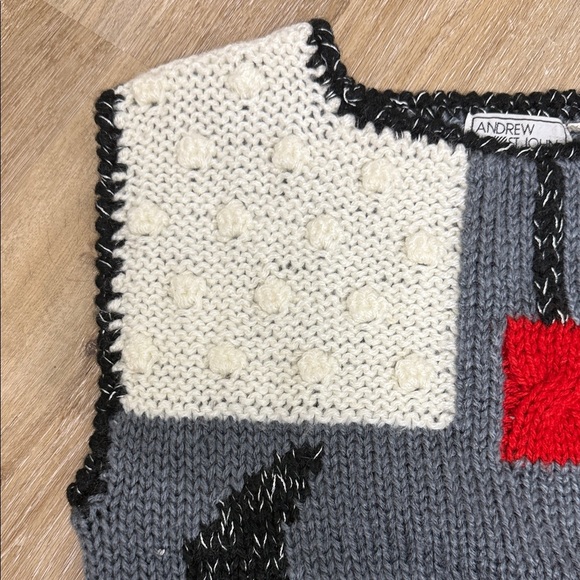 VINTAGE 80's Handknit Oversize Popcorn Knit Sweater Vest Ugly Christmas L - Picture 5 of 6